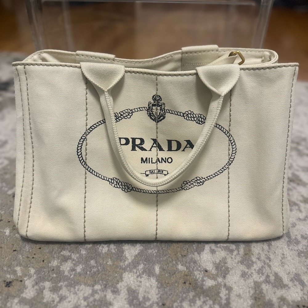 Prada White Canapa Logo tote with strap